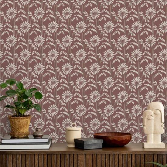 Woodland Bloom Burgundy Floral Wallpaper