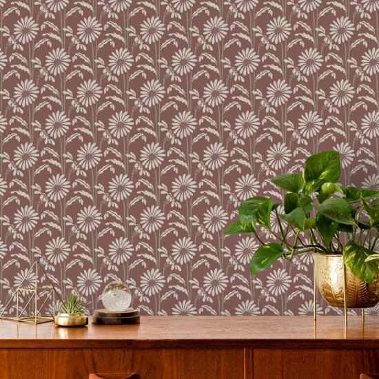 Woodland Bloom Papier peint Floral Burgundy
