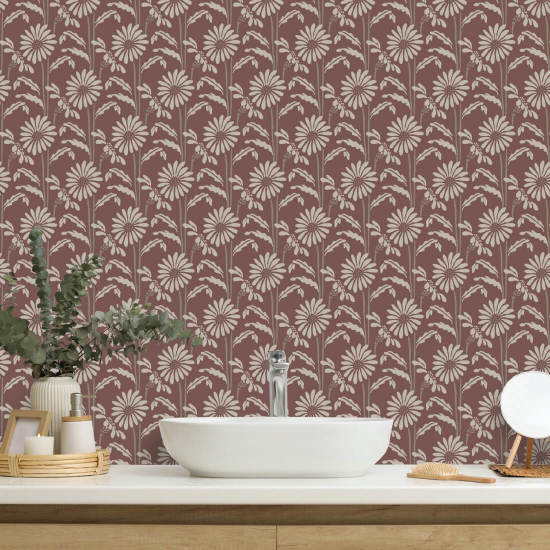 Woodland Bloom Papier peint Floral Burgundy