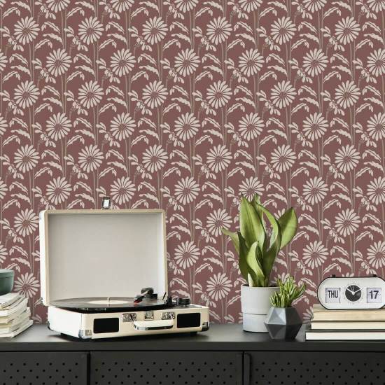 Woodland Bloom Burgundy Floral Wallpaper