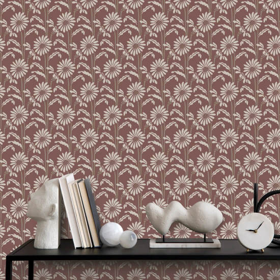 Woodland Bloom Papier peint Floral Burgundy