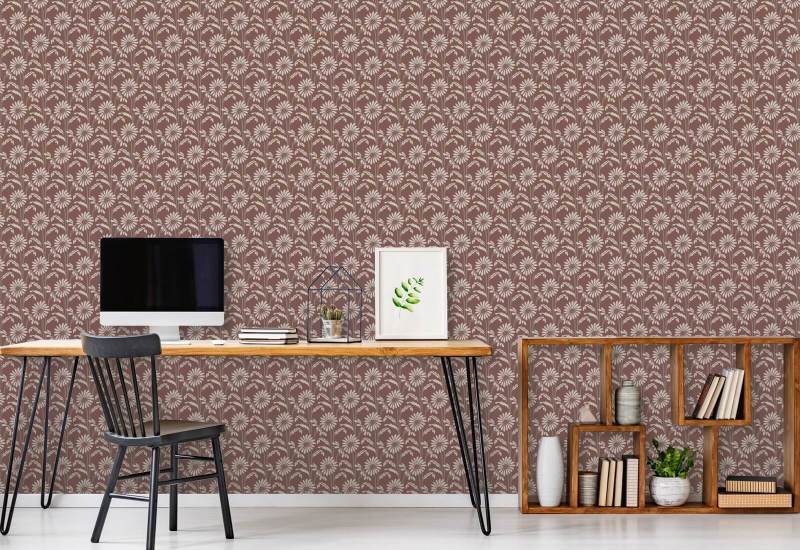 Floración del bosque Papel pintado floral borgoña