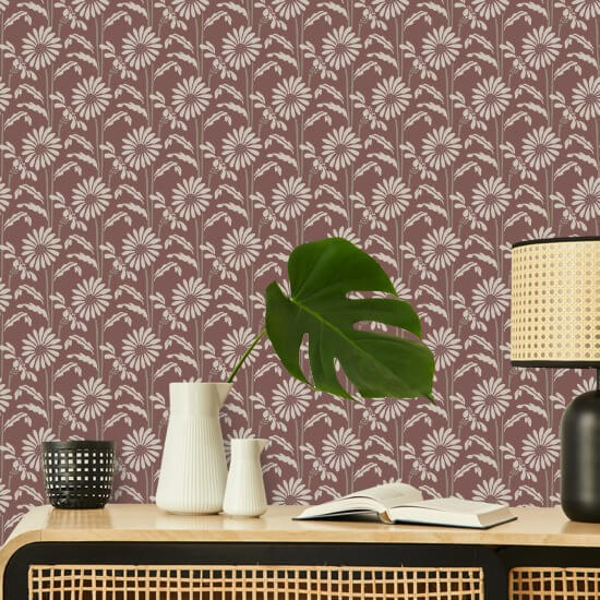 Woodland Bloom Burgundy Floral Wallpaper