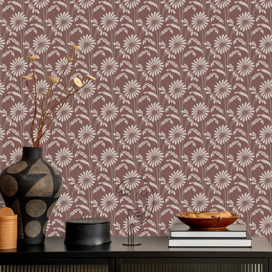 Woodland Bloom Papier peint Floral Burgundy