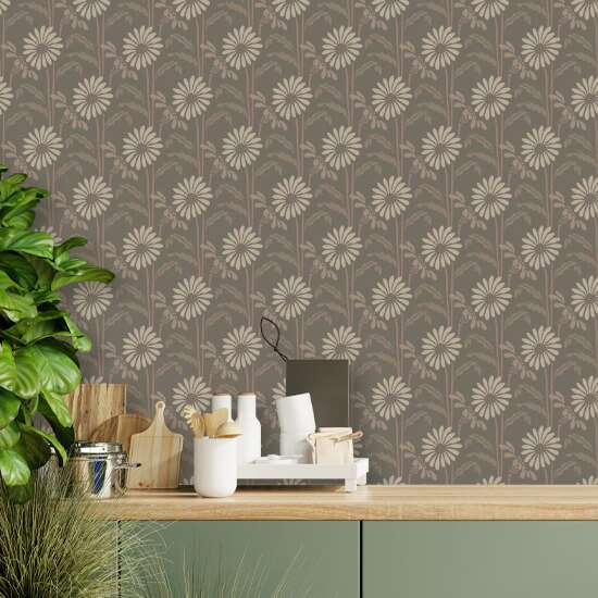 Woodland Bloom Earthy Umber Floral Wallpaper