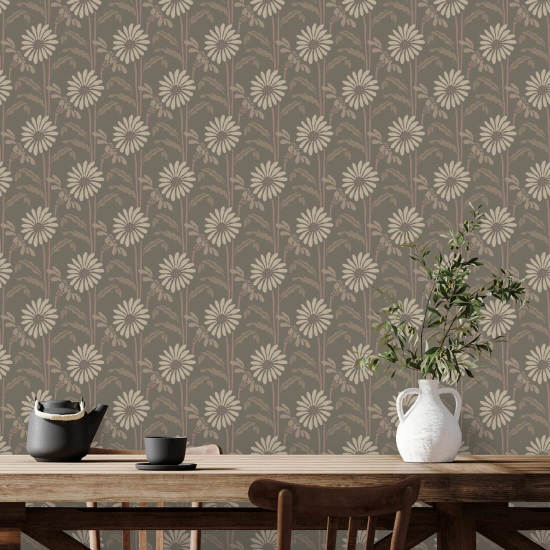 Skogsblom Earthy Umber blommig tapet