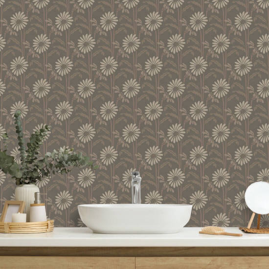 Woodland Bloom Earthy Umber Floral Wallpaper