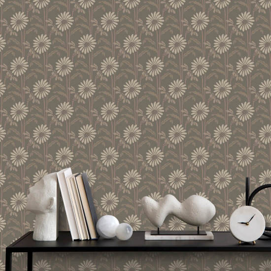 Woodland Bloom Earthy Umber Floral Wallpaper