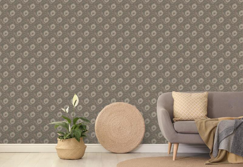 Skogsblom Earthy Umber blommig tapet