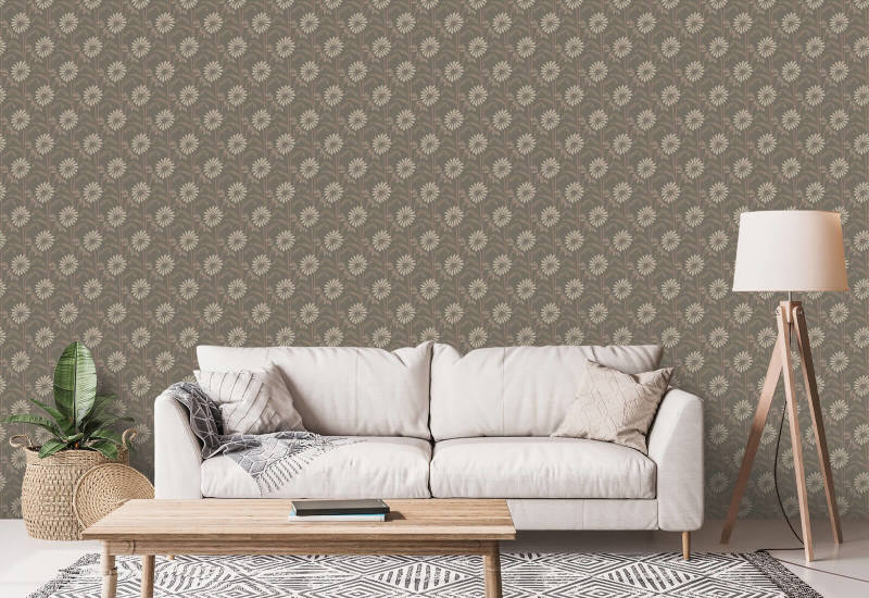 Woodland Bloom Earthy Umber Floral Wallpaper