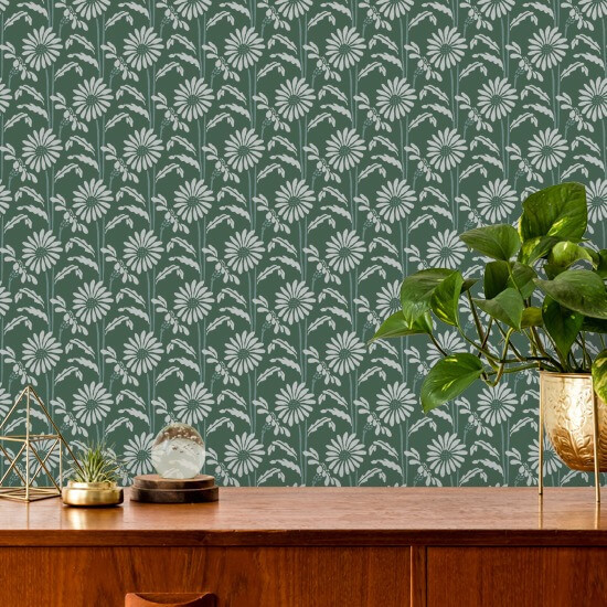 Woodland Bloom Forest Jade Floral Wallpaper