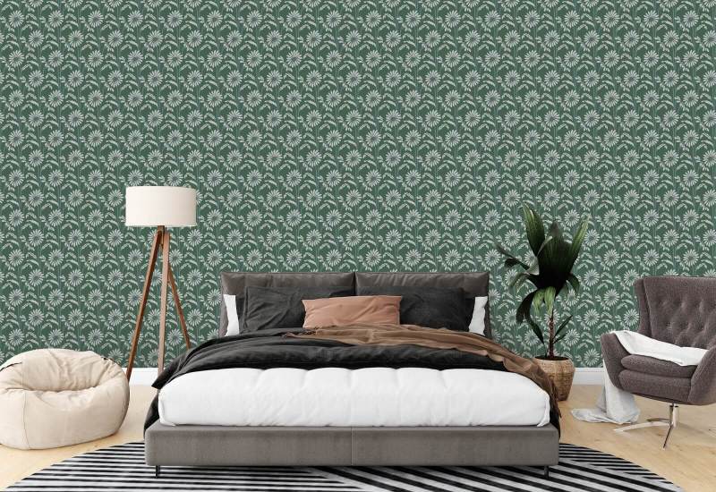 Woodland Bloom Forest Jade Floral Wallpaper