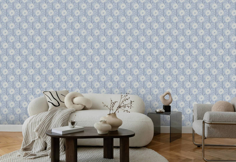 Skovblomst Porcelænsblå blomstertapet