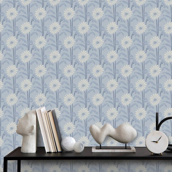 Florescimento da floresta Papel de parede floral azul de porcelana