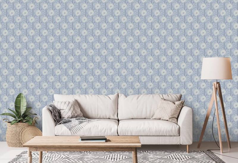 Woodland Bloom Papier peint floral bleu en porcelaine