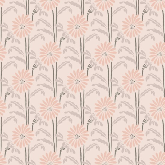 Woodland Bloom Pink Apricot Floral Wallpaper