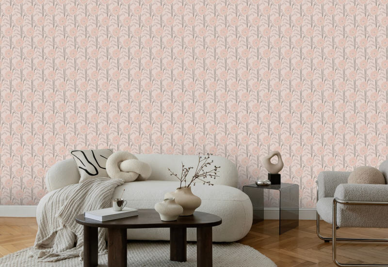 Fioritura dei boschi Carta da parati floreale rosa albicocca