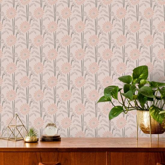 Woodland Bloom Pink Apricot Floral Wallpaper