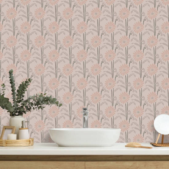 Woodland Bloom Pink Apricot Floral Wallpaper