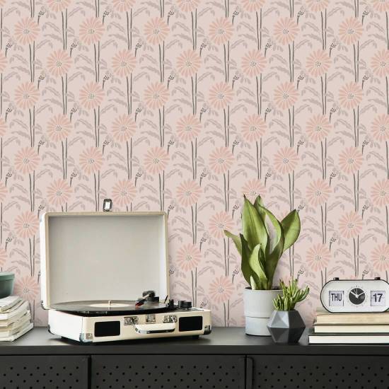 Woodland Bloom Pink Apricot Floral Wallpaper