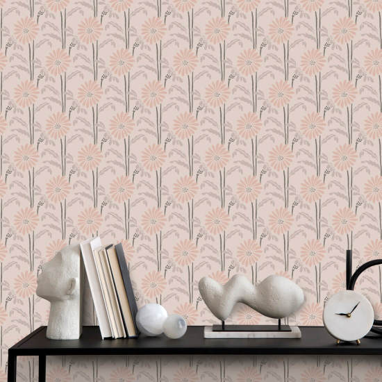 Woodland Bloom Papier peint floral à l'abricot rose