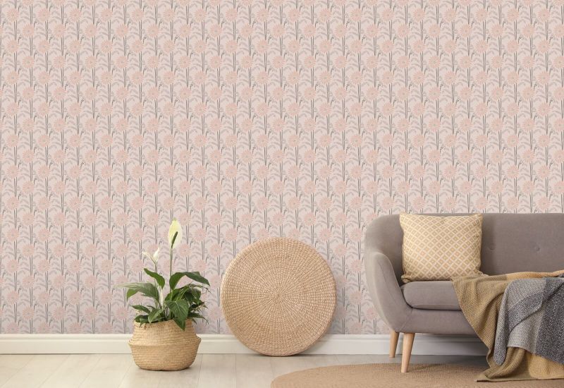 Woodland Bloom Pink Apricot Floral Wallpaper