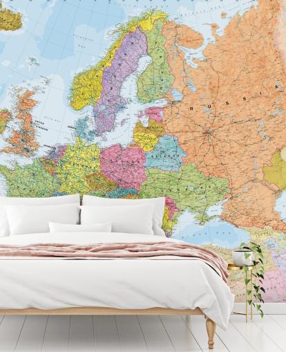 farbenfrohe europäische Landkarten-Tapete mit dem Titel Politische Europakarte für Heimbüros, Schlafzimmer und Esszimmer farbenfrohe europäische Landkarten-Tapete mit dem Titel Politische Europakarte für Heimbüros, Schlafzimmer und Esszimmer