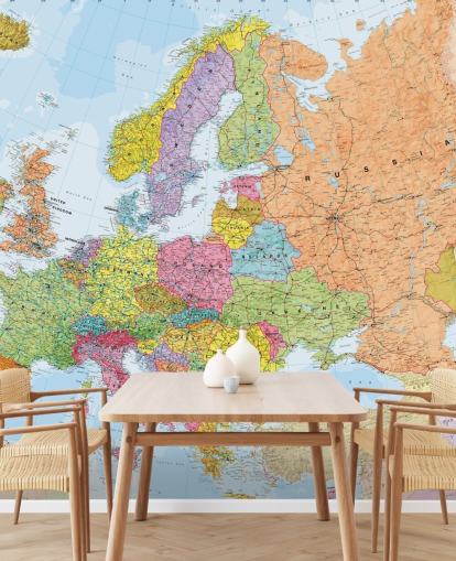 colourful european map wallpaper mural called Political Europe Map for home offices, bedrooms and dining rooms