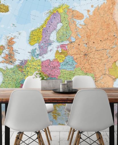 colorful european map wallpaper mural called Political Europe Map for home offices, bedrooms and dining rooms