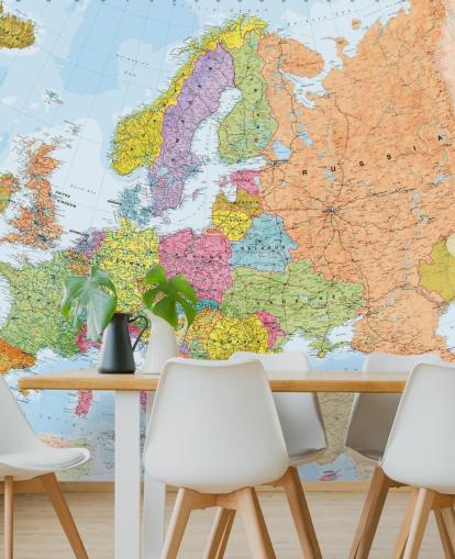 colorful european map wallpaper mural called Political Europe Map for home offices, bedrooms and dining rooms