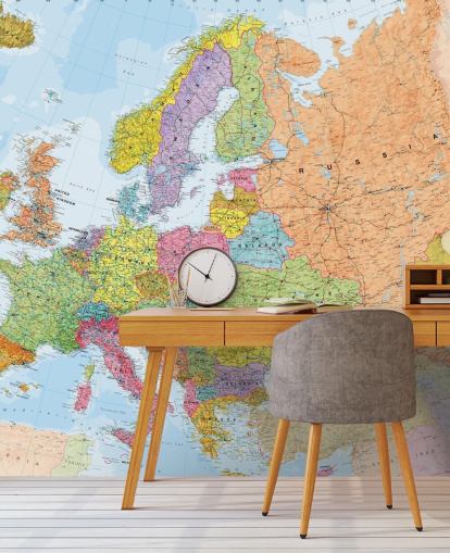 carta da parati murale colorata con mappa europea chiamata Political Europe Map per casa, uffici, camere da letto e sale da pranzo
