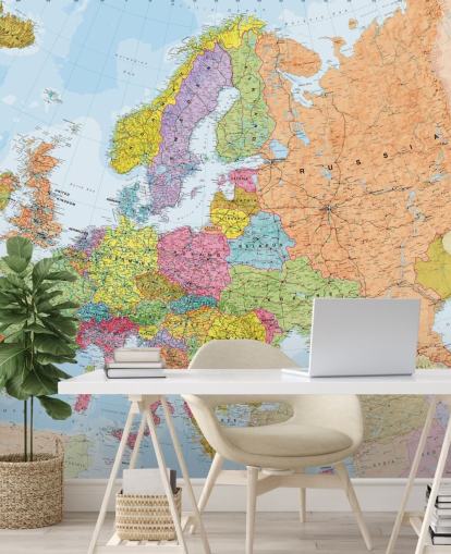 colourful european map wallpaper mural called Political Europe Map for home offices, bedrooms and dining rooms