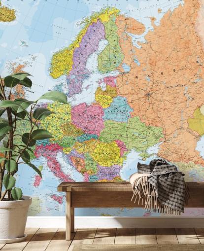 colorful european map wallpaper mural called Political Europe Map for home offices, bedrooms and dining rooms colorful european map wallpaper mural called Political Europe Map for home offices, bedrooms and dining rooms