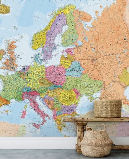 colourful european map wallpaper mural called Political Europe Map for home offices, bedrooms and dining rooms