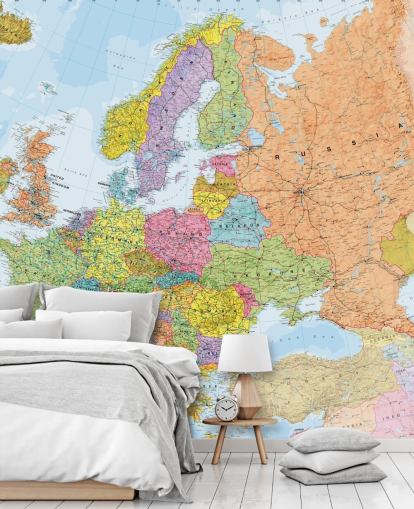 carta da parati murale colorata con mappa europea chiamata Political Europe Map per casa, uffici, camere da letto e sale da pranzo