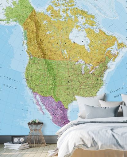 Murale con mappa politica del Nord America Murale con mappa politica del Nord America