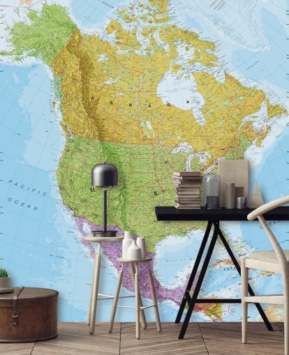 Mural de pared Mapa político de Norteamérica