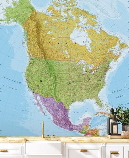 Murale con mappa politica del Nord America