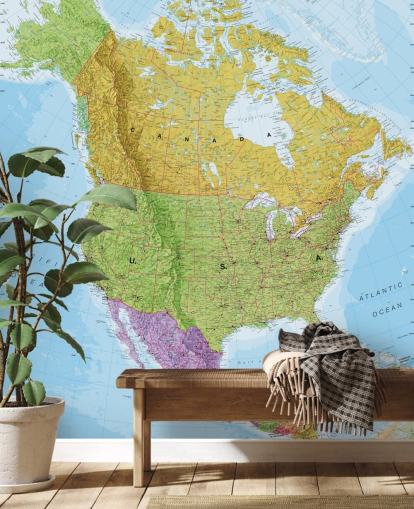 Murale con mappa politica del Nord America