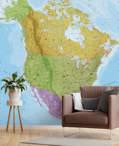 Murale con mappa politica del Nord America Murale con mappa politica del Nord America