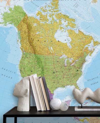 Murale con mappa politica del Nord America
