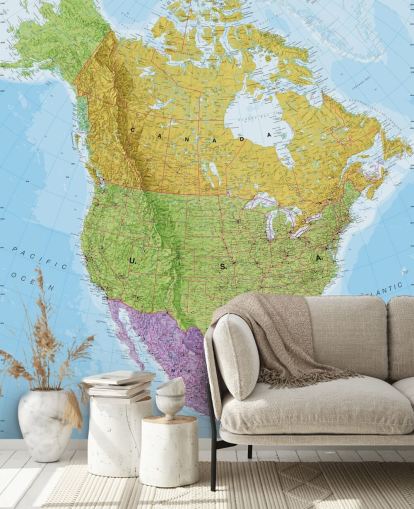 Murale con mappa politica del Nord America