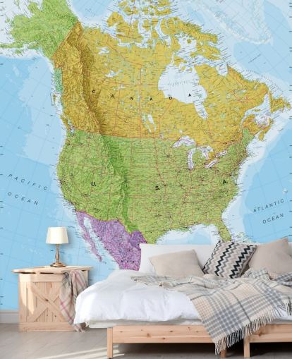 Political North America Kaart muurschildering