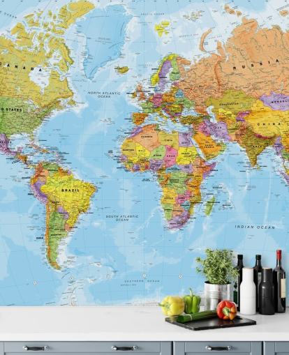 Lovell Johnsin värikäs muokattava maailmankartan taustakuvamaalaus nimeltä Political World Map, kirjoittanut Lovell Johns keittiöihin ja makuuhuoneisiin Lovell Johnsin värikäs muokattava maailmankartan taustakuvamaalaus nimeltä Political World Map, kirjoittanut Lovell Johns keittiöihin ja makuuhuoneisiin