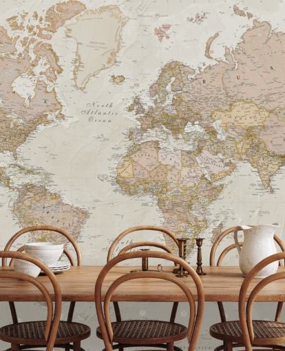 mural de papel pintado de mapa mundial personalizable de color marrón claro llamado Antique World Map de Lovell Johns para dormitorios mural de papel pintado de mapa mundial personalizable de color marrón claro llamado Antique World Map de Lovell Johns para dormitorios