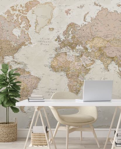 light brown customisable world map wallpaper mural called Antique World Map by Lovell Johns for bedrooms