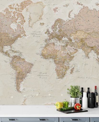 light brown customisable world map wallpaper mural called Antique World Map by Lovell Johns for bedrooms