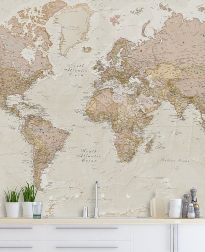 light brown customisable world map wallpaper mural called Antique World Map by Lovell Johns for bedrooms