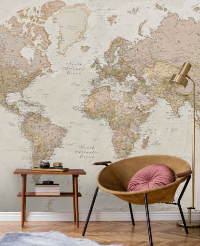 light brown customisable world map wallpaper mural called Antique World Map by Lovell Johns for bedrooms