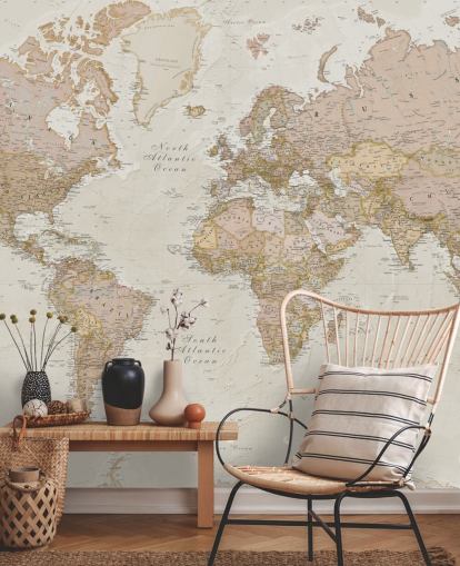 light brown customisable world map wallpaper mural called Antique World Map by Lovell Johns for bedrooms